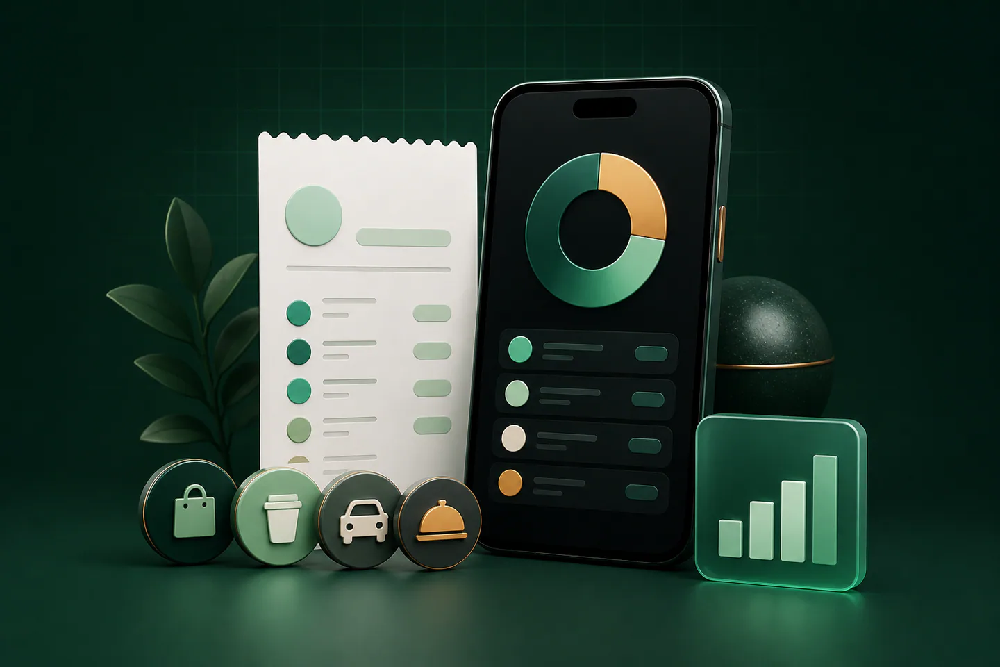 Expense tracking dashboard with receipt and spending categories