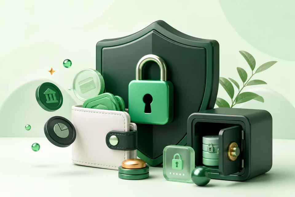 Shield and lock protecting private financial data